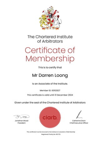 Mr Darren Loong
Is an Associate of the Institute.
Member ID: 6092827
This certificate is valid until 31 December 2024
 