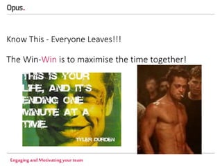 Know This - Everyone Leaves!!!

The Win-Win is to maximise the time together!

Engaging and Motivating your team

 