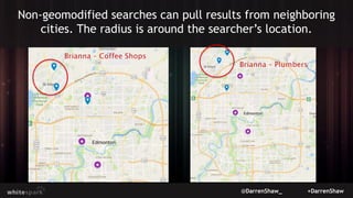 @DarrenShaw_ +DarrenShaw
Non-geomodified searches can pull results from neighboring
cities. The radius is around the searc...