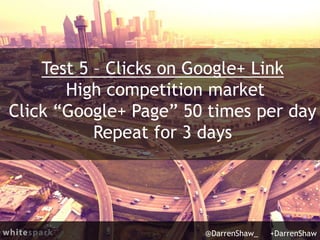 Test 5 – Clicks on Google+ Link
High competition market
Click “Google+ Page” 50 times per day
Repeat for 3 days
@DarrenShaw_ +DarrenShaw
 