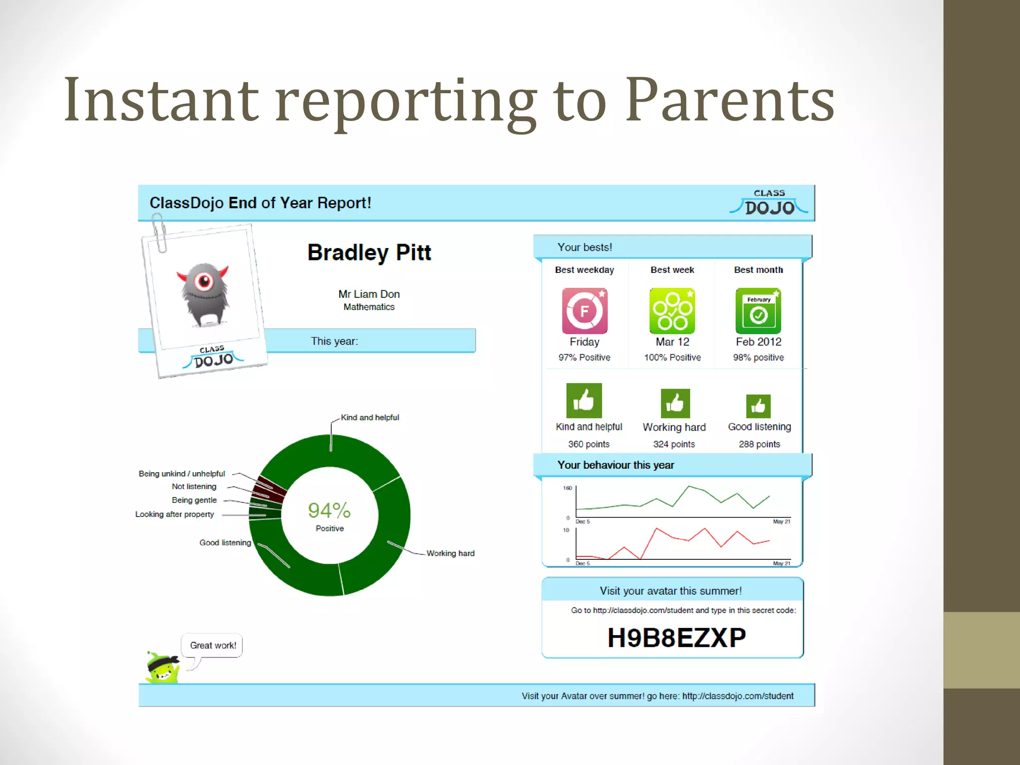 Instant reporting to Parents