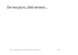 De nos jours, côté serveur...




  Dart, un langage moderne pour le Web - Code D'armor   3/53
 
