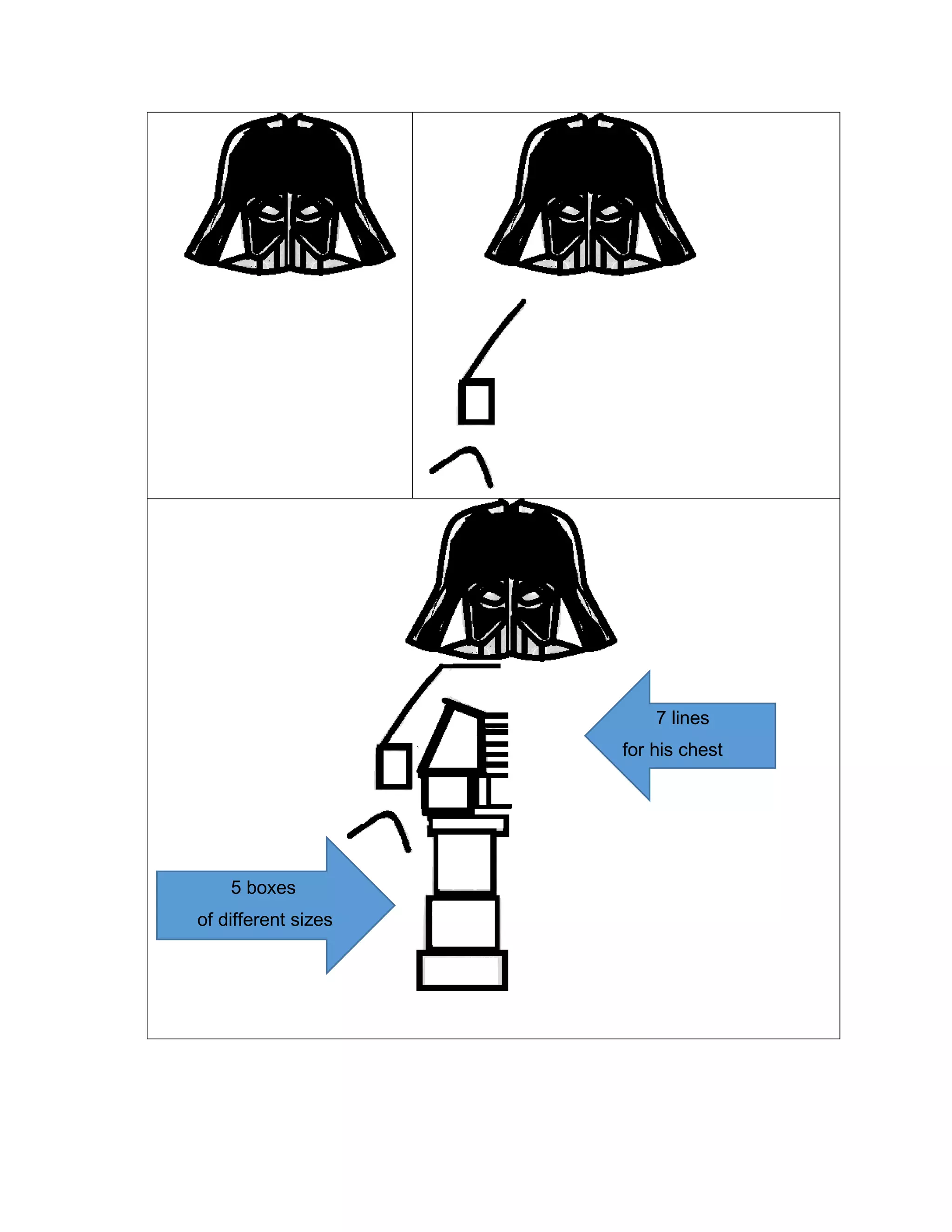 5 boxes
of different sizes
7 lines
for his chest