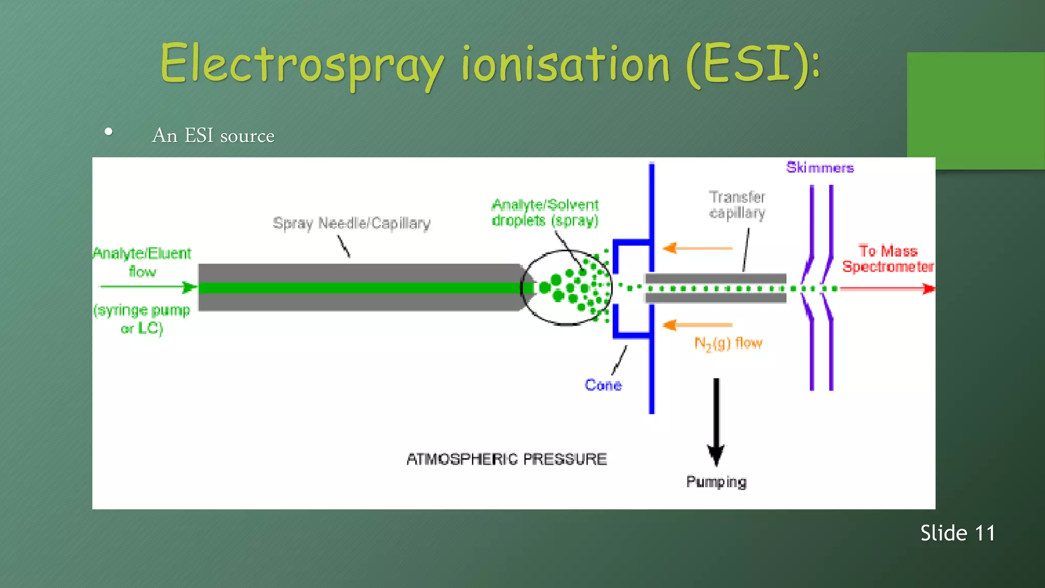 Electrospray ionisation (ESI):
• An ESI source
Slide 11
 