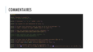 COMMENTAIRES
 