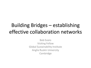 Building Bridges – establishing
effective collaboration networks
Bob Evans
Visiting Fellow
Global Sustainability Institute
Anglia Ruskin University
Cambridge
 