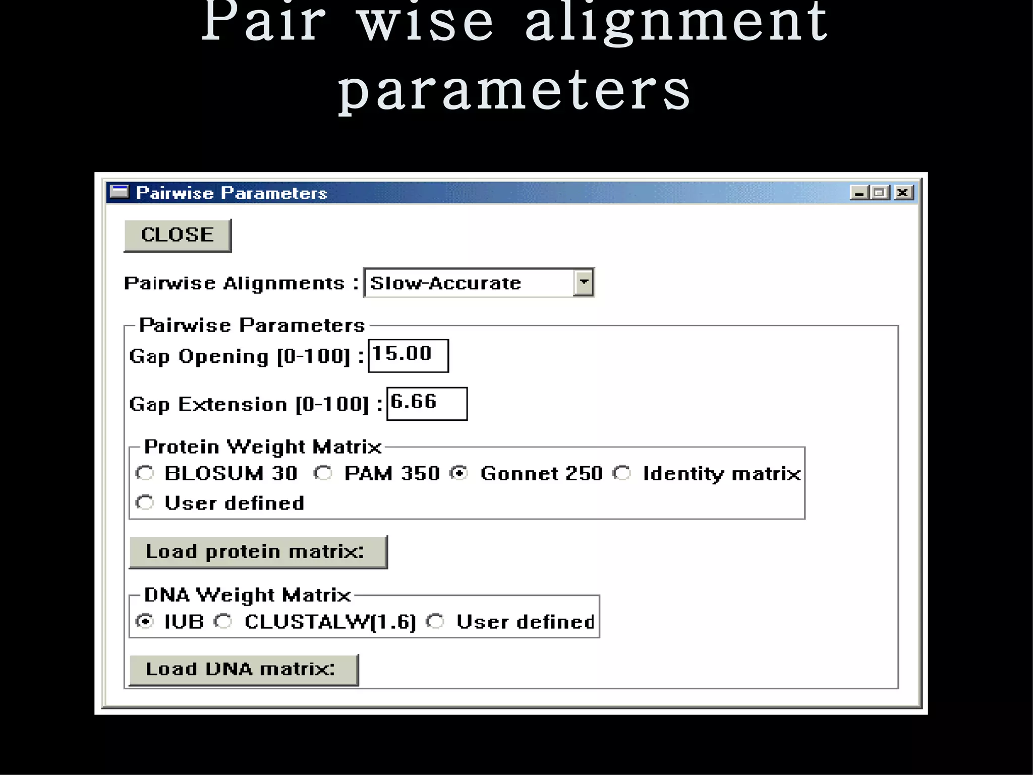 Pair wise alignment parameters 