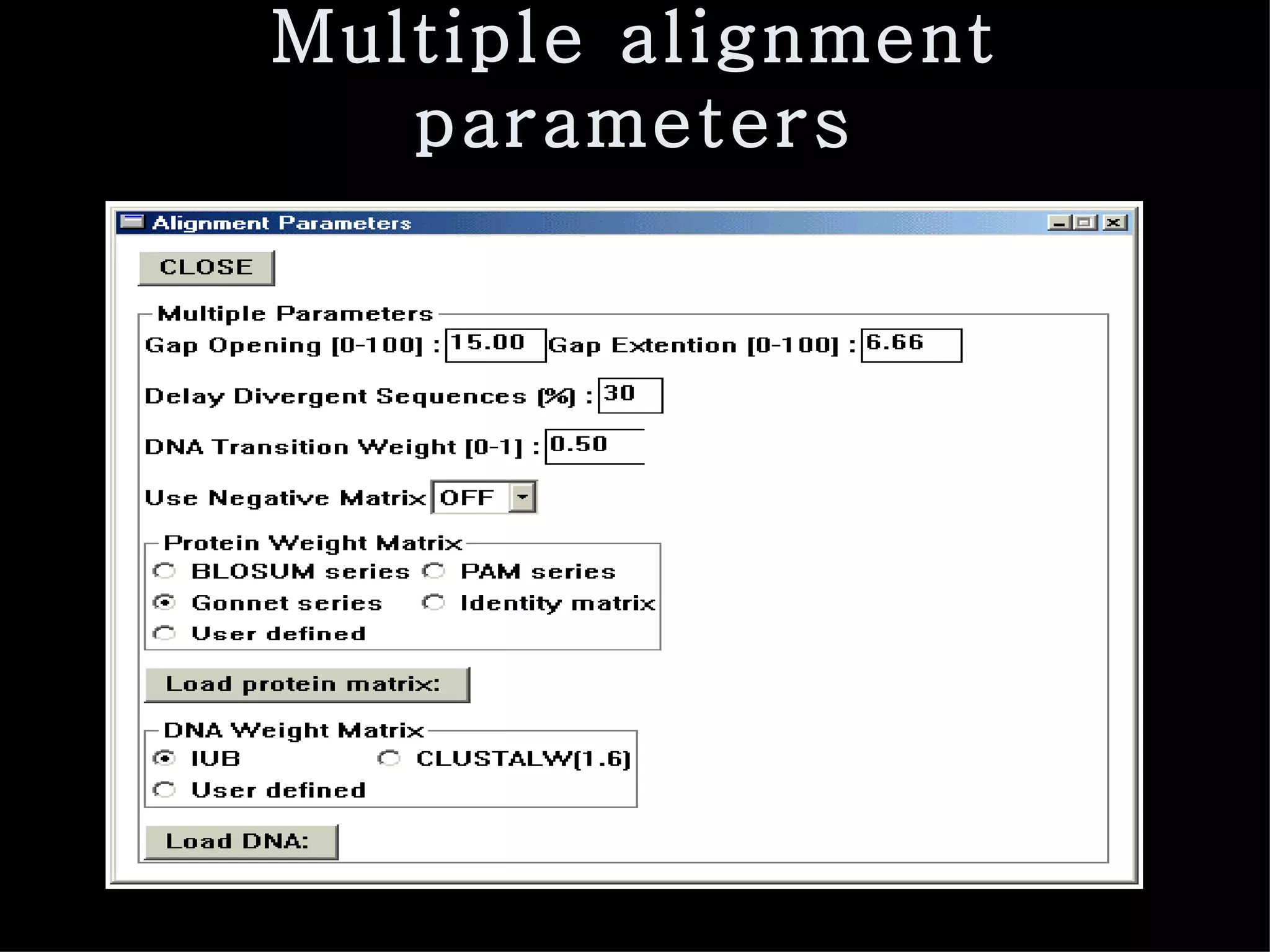 Multiple alignment parameters 