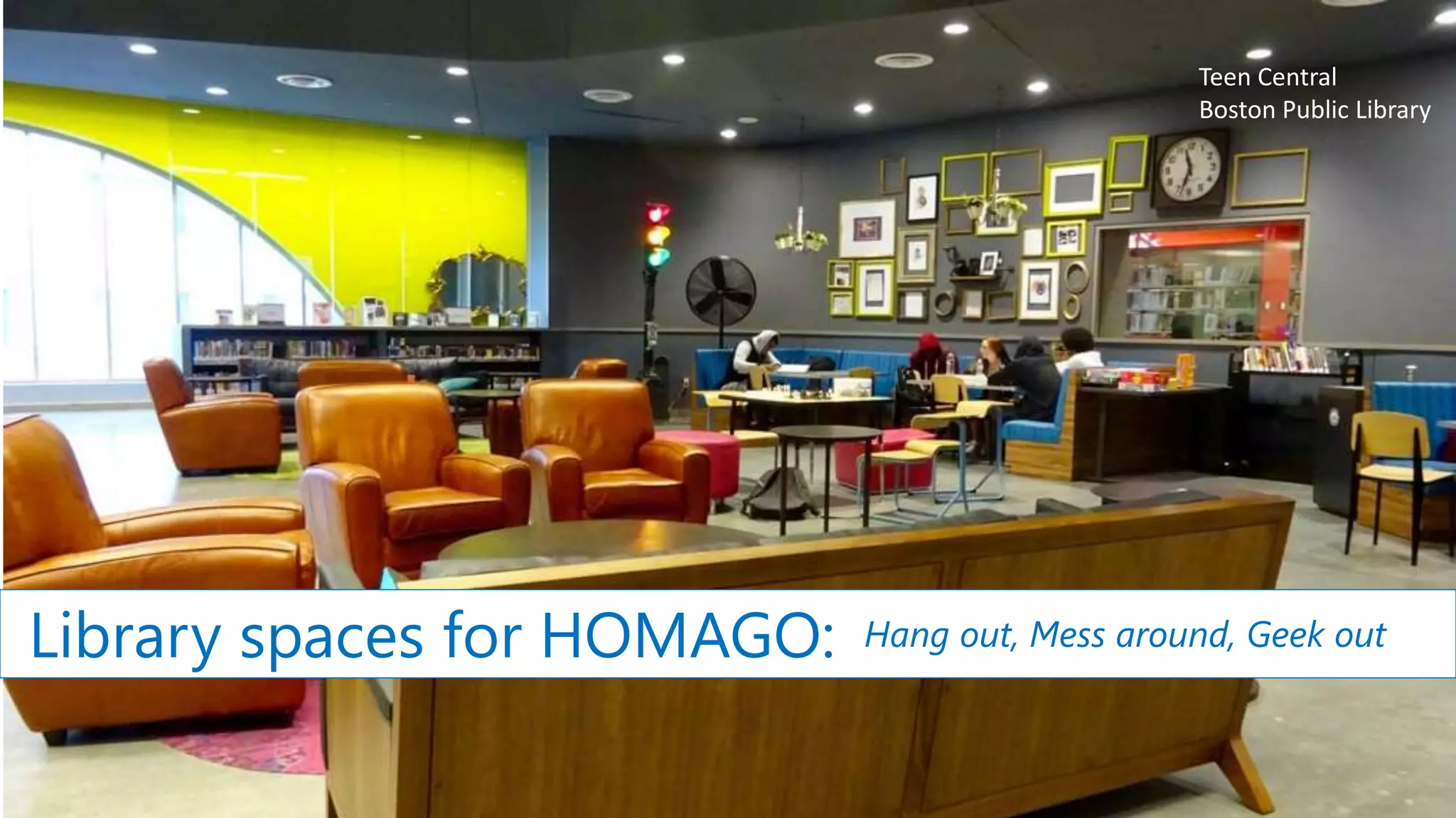 Teen Central
Boston Public Library
Library spaces for HOMAGO: Hang out, Mess around, Geek out
 