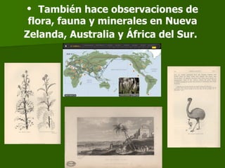 También hace observaciones de flora, fauna y minerales en Nueva Zelanda, Australia y África del Sur.   