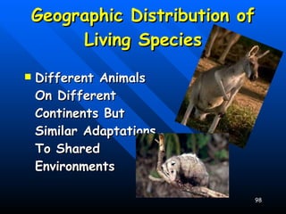Geographic Distribution of Living Species Different Animals On Different Continents But Similar Adaptations To Shared Environments 