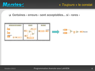 « Toujours » le constat
 Certaines « erreurs » sont acceptables… si « rares »
Octobre 2013 Programmation Avancée sous LabVIEW 8
 