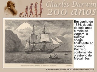 Em Junho de 1834, depois de dois anos e meio de viagem, o  Beagle  chega finalmente ao oceano Pacífico, contornando o estreito de Magalhães. 
