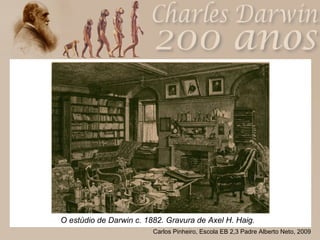 O estúdio de Darwin c. 1882. Gravura de Axel H. Haig.  