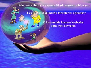 İNSAN YALVARMIŞ:  Allah’ım!!! İnsan olmak dünyayı yönetmek için 20 yıl yetmez,  Ne olur,  Eşekten artan 25 yılı,  Köpekten artan 10 yılı,  Maymundan artan 10 yılı benim ömrüme ekle !!!  Allah bu duayı kabul etmiş.  Daha sonra ilerleyen yaşında 10 yıl maymun gibi yaşar,   Çeşitli şaklabanlıklarla torunlarını eğlendirir,   Zekasının bir kısmını kaybeder, aptal gibi davranır.   