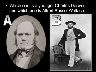 • Which one is a younger Charles Darwin,
and which one is Alfred Russel Wallace.
 