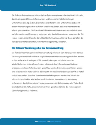 Das CDO Handbuch
Von - für
Mirko Peters Data & Analytics
Datenmanagement und Big Data
Die Rolle der Technologie bei der Da...