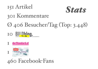 151 Artikel
                      Stats
301 Kommentare
Ø 406 Besucher/Tag (Top: 3.448)
10
1
1
460 Facebook-Fans
 