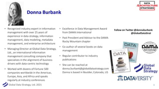 Global Data Strategy, Ltd. 2021
Donna Burbank
2
• Recognized industry expert in information
management with over 25 years ...
