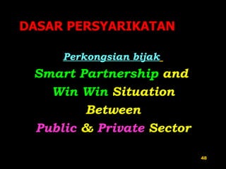 DASAR PERSYARIKATAN Perkongsian bijak   Smart Partnership  and  Win Win  Situation Between Public  &  Private  Sector 
