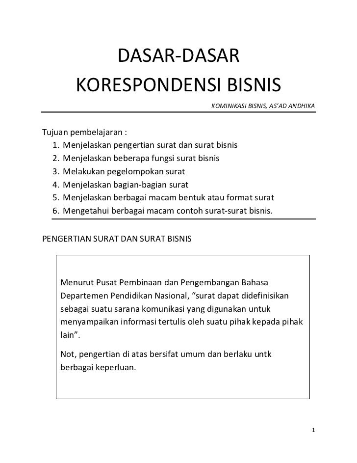 Dasar korespondensi bisnis Dasar korespondensi bisnis