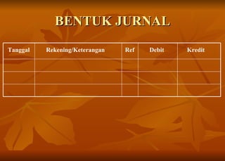 BENTUK JURNAL Tanggal Rekening/Keterangan Ref Debit Kredit 