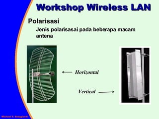 Workshop Wireless LAN Polarisasi Jenis polarisasai pada beberapa macam antena Horizontal Vertical 