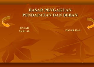 DASAR PENGAKUAN
  PENDAPATAN DAN BEBAN

 DASAR
AKRUAL           DASAR KAS
 