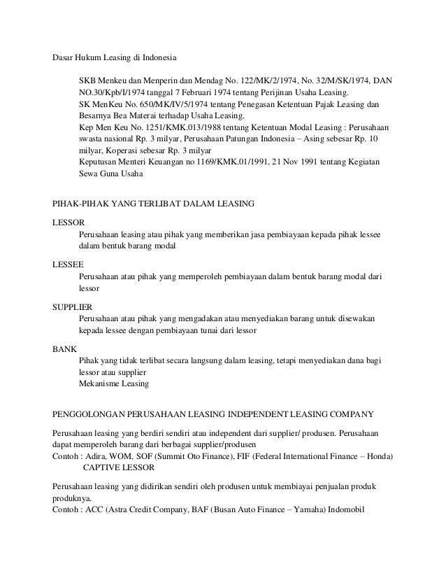 Dasar Hukum Leasing Di Indonesia