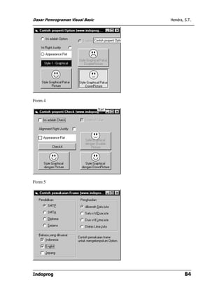 Dasar Pemrograman Visual Basic Hendra, S.T.
Indoprog 84
Form 4
Form 5
 