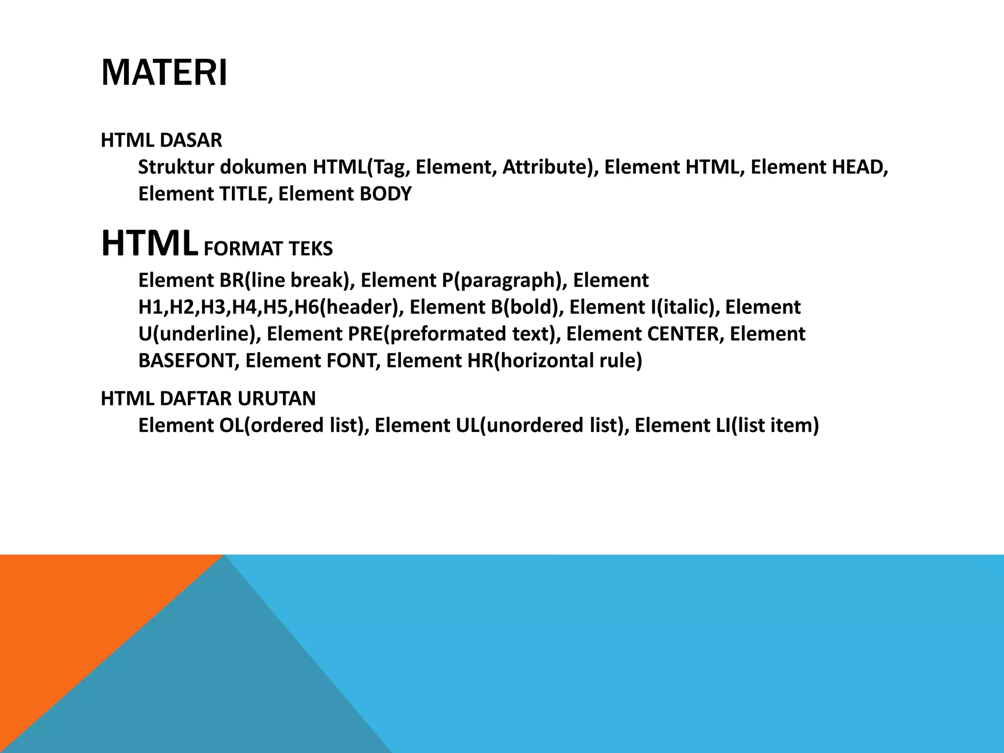 Dasar pemrograman web HTML | PDF