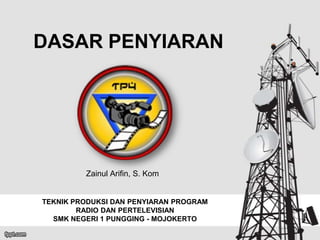 DASAR PENYIARAN
Zainul Arifin, S. Kom
TEKNIK PRODUKSI DAN PENYIARAN PROGRAM
RADIO DAN PERTELEVISIAN
SMK NEGERI 1 PUNGGING - MOJOKERTO
 