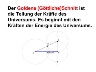 Der  Goldene (Göttliche)Schnitt  ist die Teilung der Kräfte des Universums. Es beginnt mit den Kräften der Energie des Universums.  