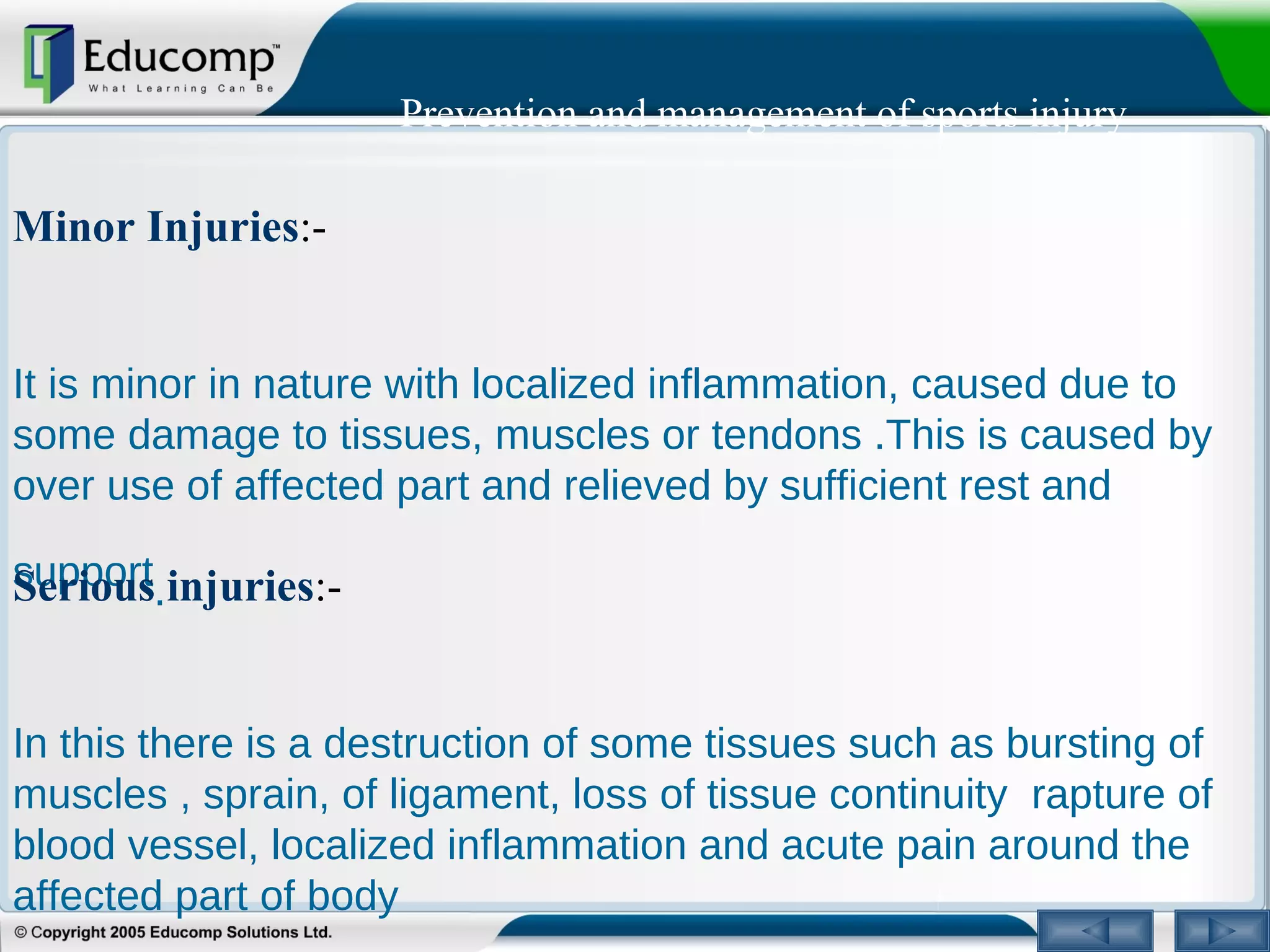Minor Acute Risk Prevention and management of sports injury | PPT