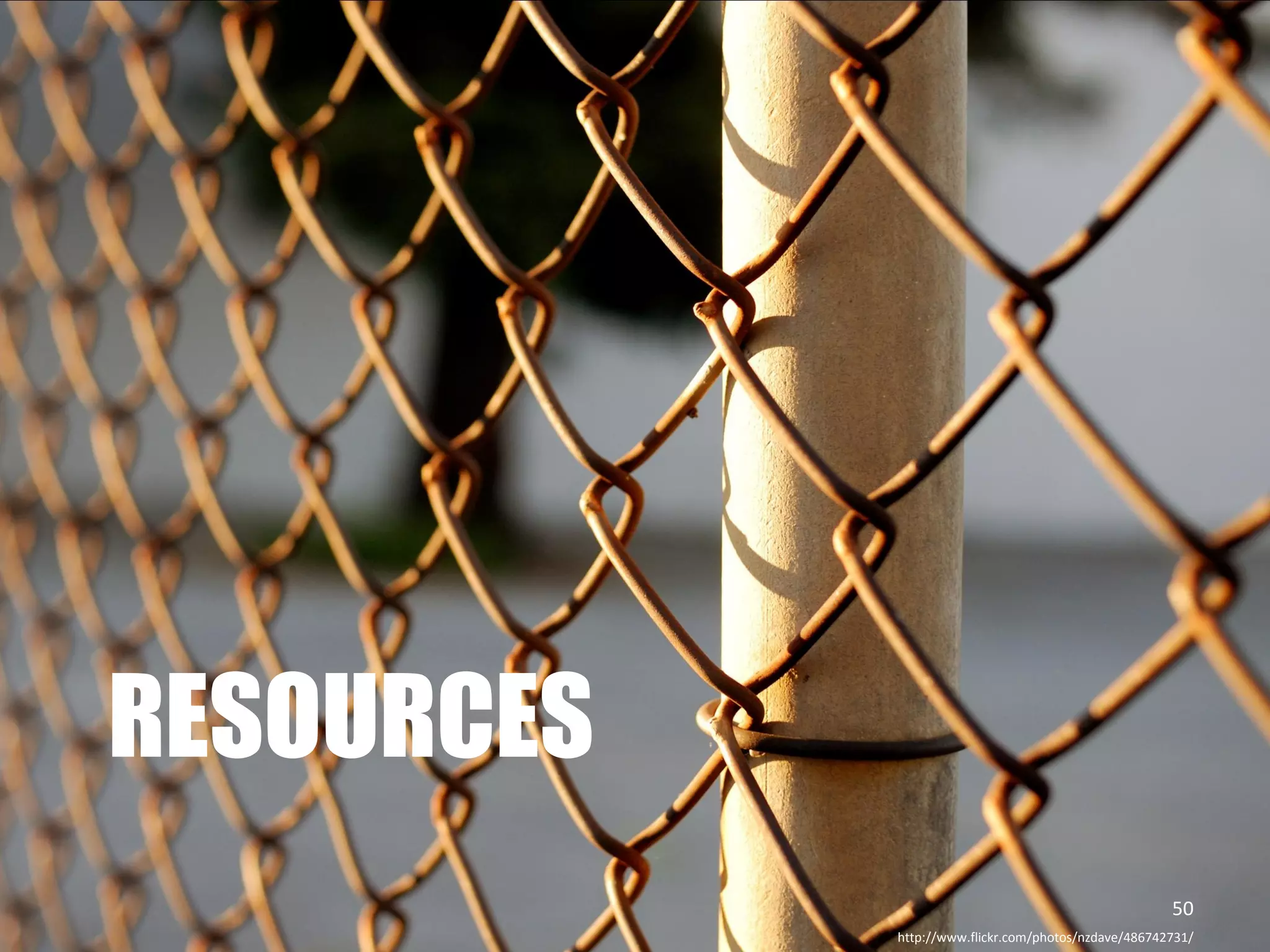 RESOURCES
                                                      50
            http://www.flickr.com/photos/nzdave/486742731/
 