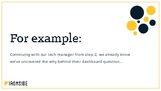 Continuing with our tech manager from step 2, we already know
we’ve uncovered the why behind their dashboard question…
 