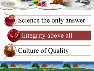 Science the only answer
Integrity above all
Culture of Quality
 