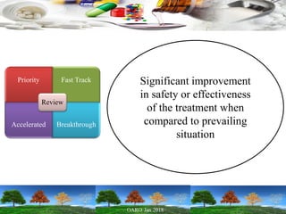 Priority Fast Track
Accelerated Breakthrough
Review
Significant improvement
in safety or effectiveness
of the treatment when
compared to prevailing
situation
 