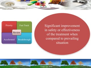 Priority Fast Track
Accelerated Breakthrough
Review
Significant improvement
in safety or effectiveness
of the treatment when
compared to prevailing
situation
 