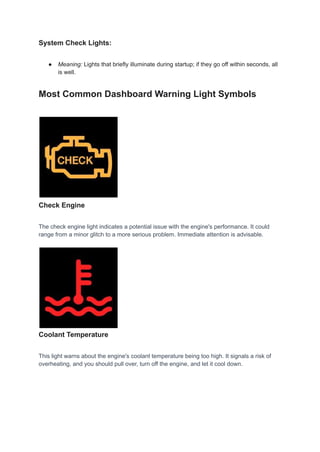 Dashboard warning lights explained