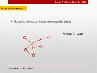 Data Analytics by Vala Ali Rohani
Social Network Analysis (SNA)
What are Networks?
• Networks are sets of nodes connected by edges
“Network” ≡ “Graph”
node
edge
 