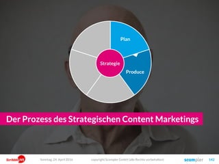 copyright Scompler GmbH (alle Rechte vorbehalten) 142
Der Prozess des Strategischen Content Marketings
Plan
Produce
Strategie
Sonntag, 24. April 2016
 