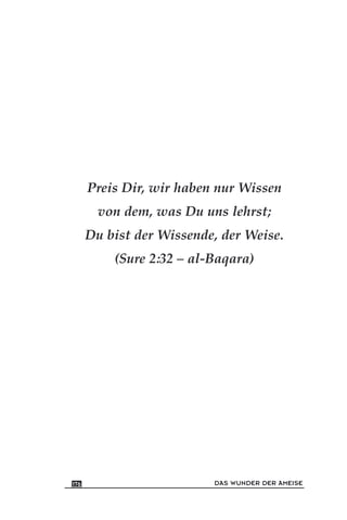 DAS WUNDER DER AMEISE176
Preis Dir, wir haben nur Wissen
von dem, was Du uns lehrst;
Du bist der Wissende, der Weise.
(Sure 2:32 – al-Baqara)
 