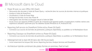 tech.days 2015#mstechdaysSESSION
BI Microsoft dans le Cloud
 