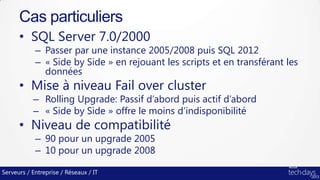 Serveurs / Entreprise / Réseaux / IT
• SQL Server 7.0/2000
– Passer par une instance 2005/2008 puis SQL 2012
– « Side by S...