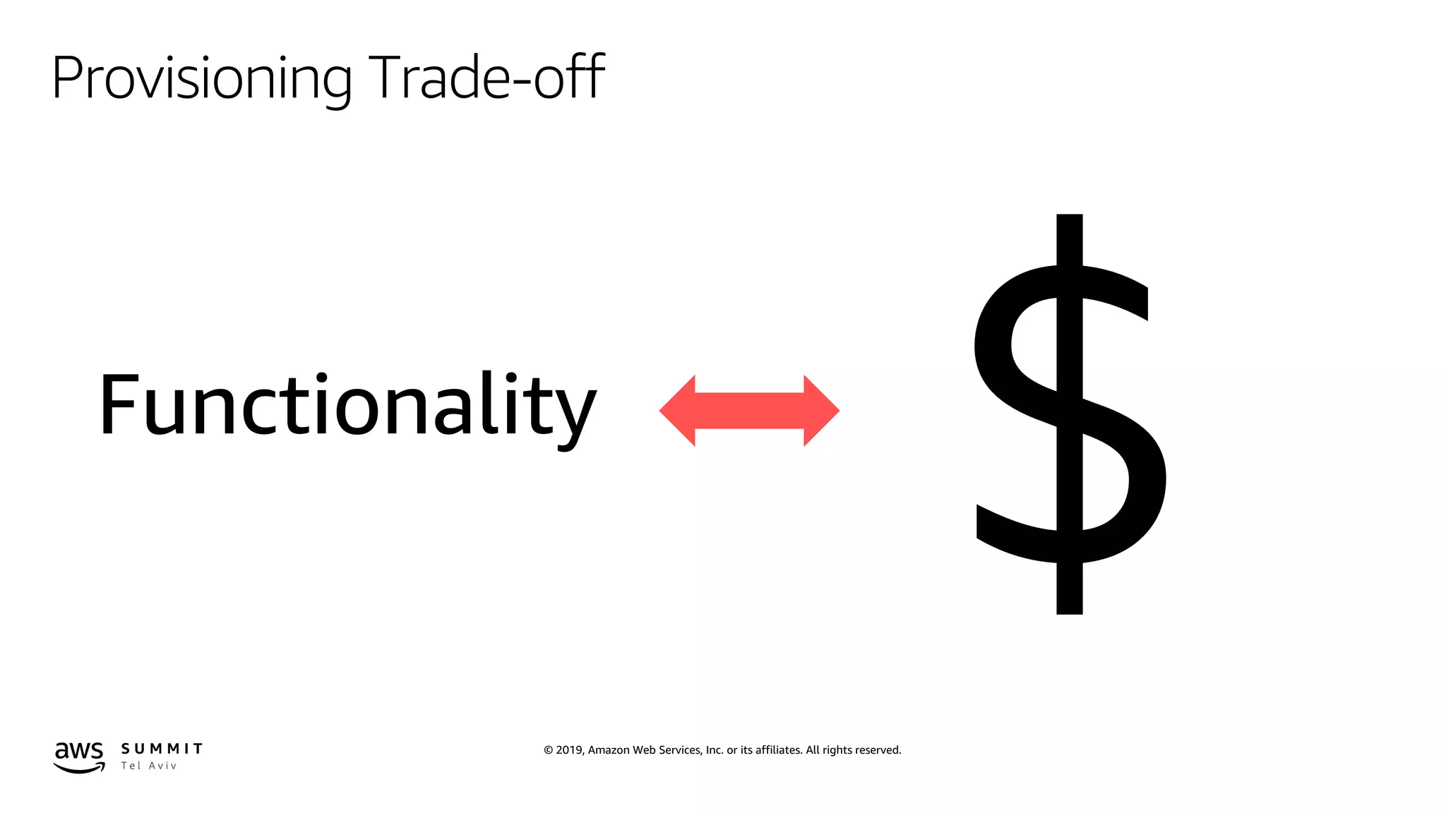 © 2019, Amazon Web Services, Inc. or its affiliates. All rights reserved.
Provisioning Trade-off
 