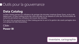 Le Data Catalog permet aux utilisateurs de partager des données (mashups Power Query, accès à des
tables/vues)
Inventaire, cartographie
 