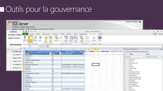 Permet une gestion centralisée et une fédération des données de référence ainsi que le maintien de leur
bonne qualité par la mise en place de règles de qualité des données et de flux d’approbation des
nouvelles données
Qualité des données, Profiling
Inventaire, Cartographie
 