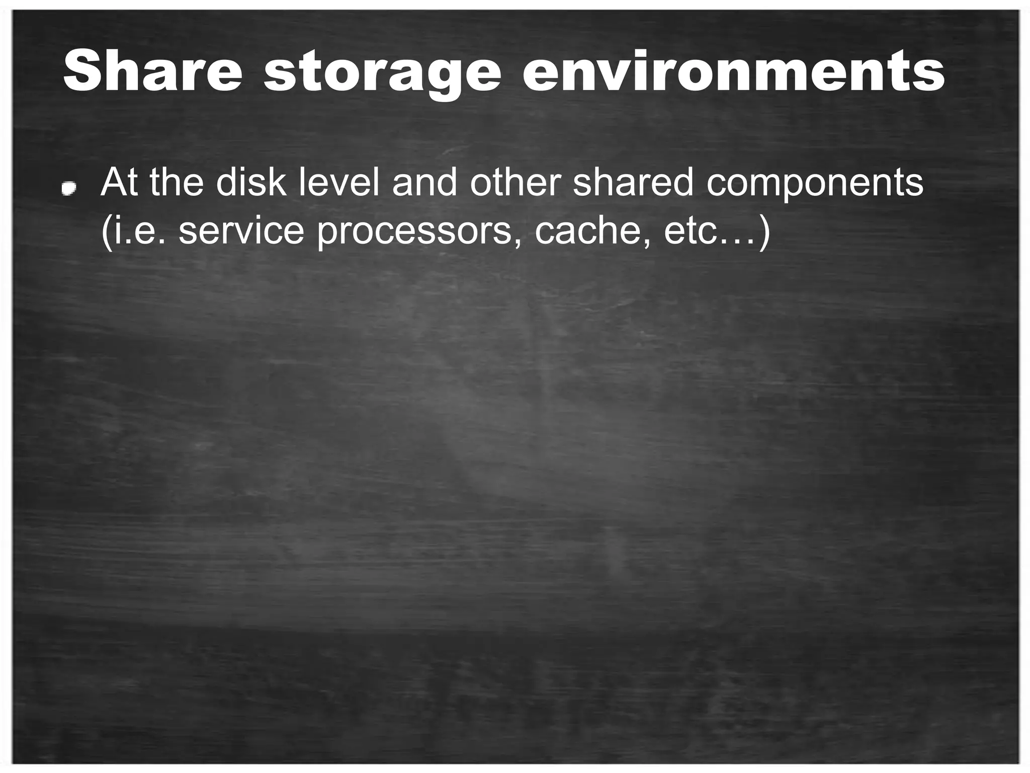 SQL Server on SAN – Pitfalls (2/2)Storage technologies are evolving rapidly and traditional best practices may not apply to all configurationsAssuming physical design does not matter on SANOver estimating the benefit of array cache Physical isolation practices become more important at the high endHigh volume OLTP, large scale DWIsolation of HBA to storage ports can yield big benefitsThis largely remains true for SAN although some vendors claim it is not needed 