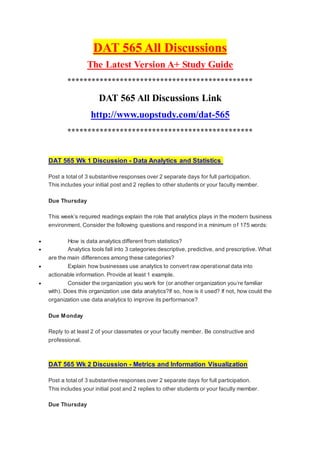 Dat 565 all discussions uop course guide uopstudy.com